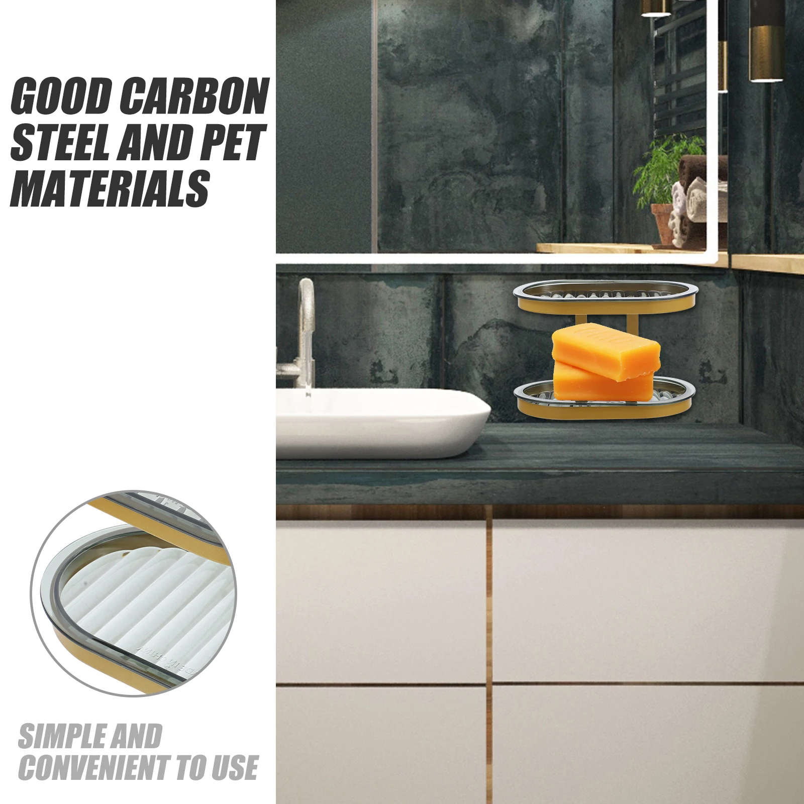 

Long Lasting Soap Dish Carbon Steel Pet Double Layer For Bathroom Kitchen Laundry Wall Mounted Holder