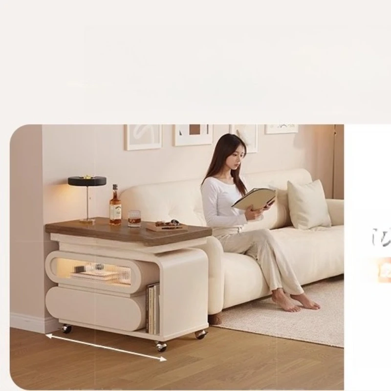 

Cream wind mobile side few living room high-end atmosphere solid wood multi-function 2025 new sofa table artistic sense