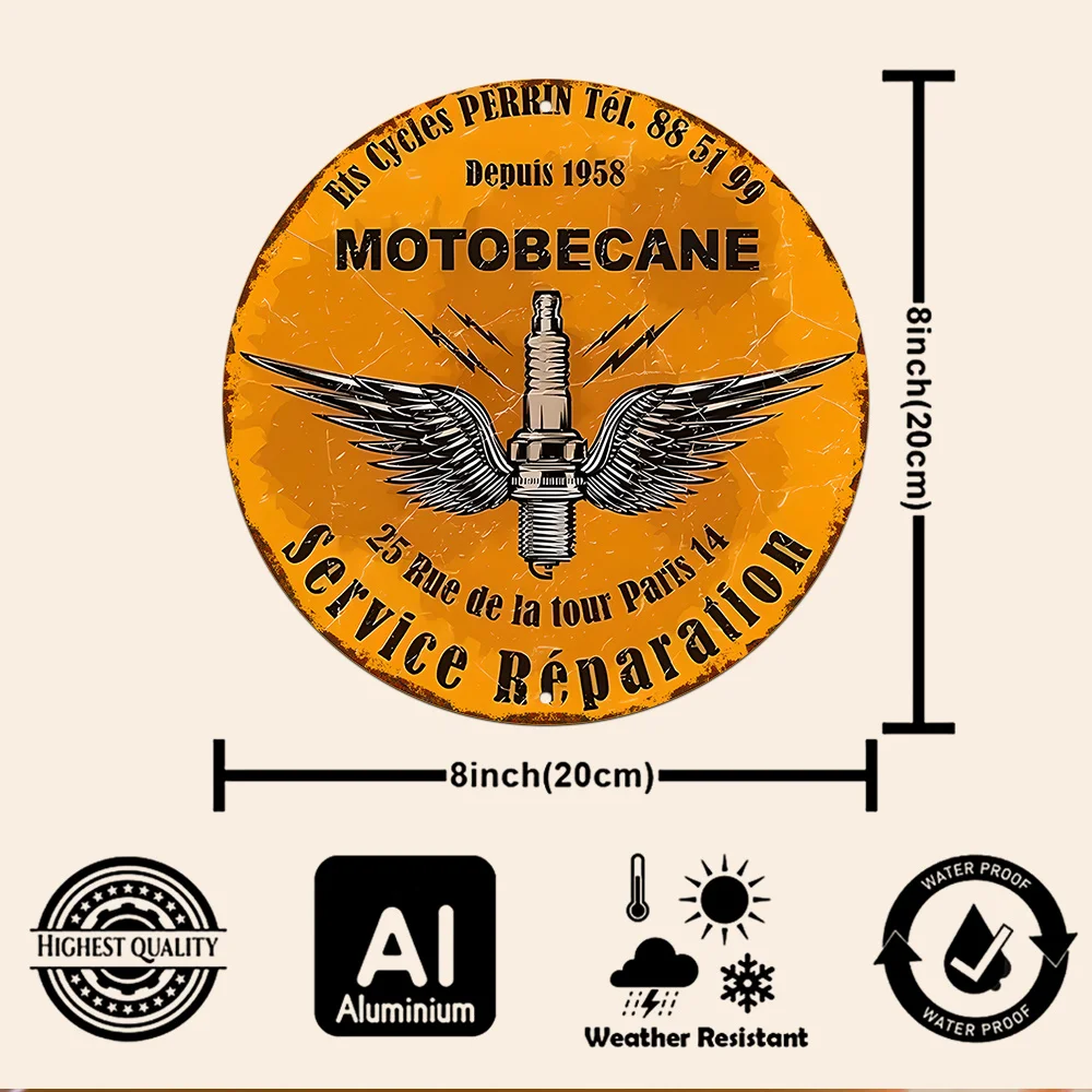 1pc MOTOBECANE Vintage Aluminum Wall Sign 20.32x20.32 cm - Retro Motorcycle Art with French Text, Orange & Black Metal Plaque fo image 3