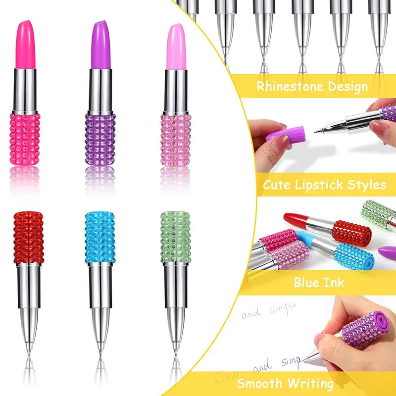 120Pcs Lipstick Ballpoint Pen Rhinestone Pen Plastic Beautiful Ball-Point Pen Cute Signing Pen