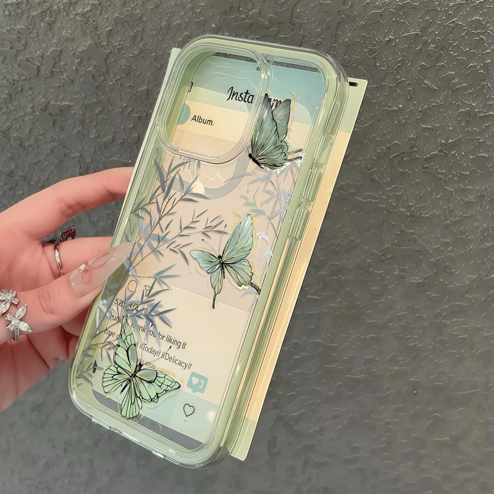 Bamboo Leaf Butterfly Phone Case For Samsung Galaxy A57 A07 5G S25 S24 Plus S26 S25 S24 S23 Ultra FE Transparent SIlicone Cover