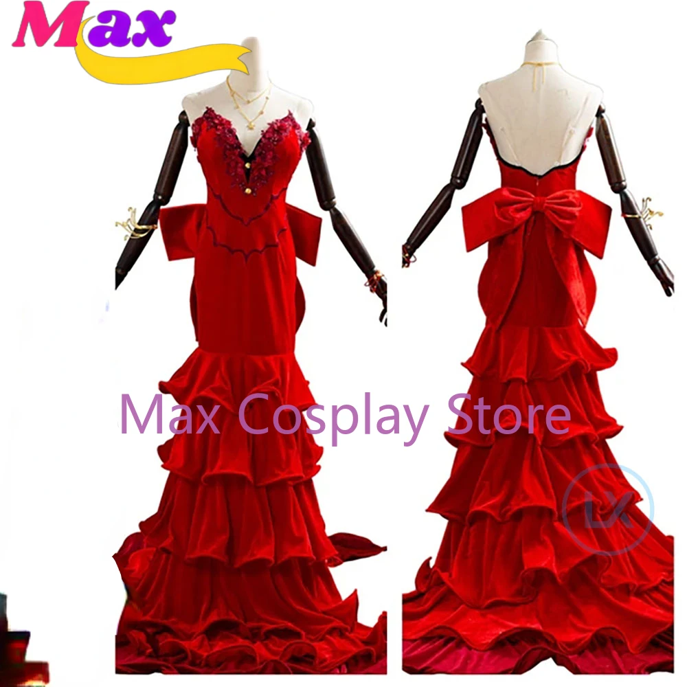 Max Game FF 7  Aerith Gainsborough Cosplay Costume Halloween Carnival Costumes Adult Women Girls Red Dress Gown Cos