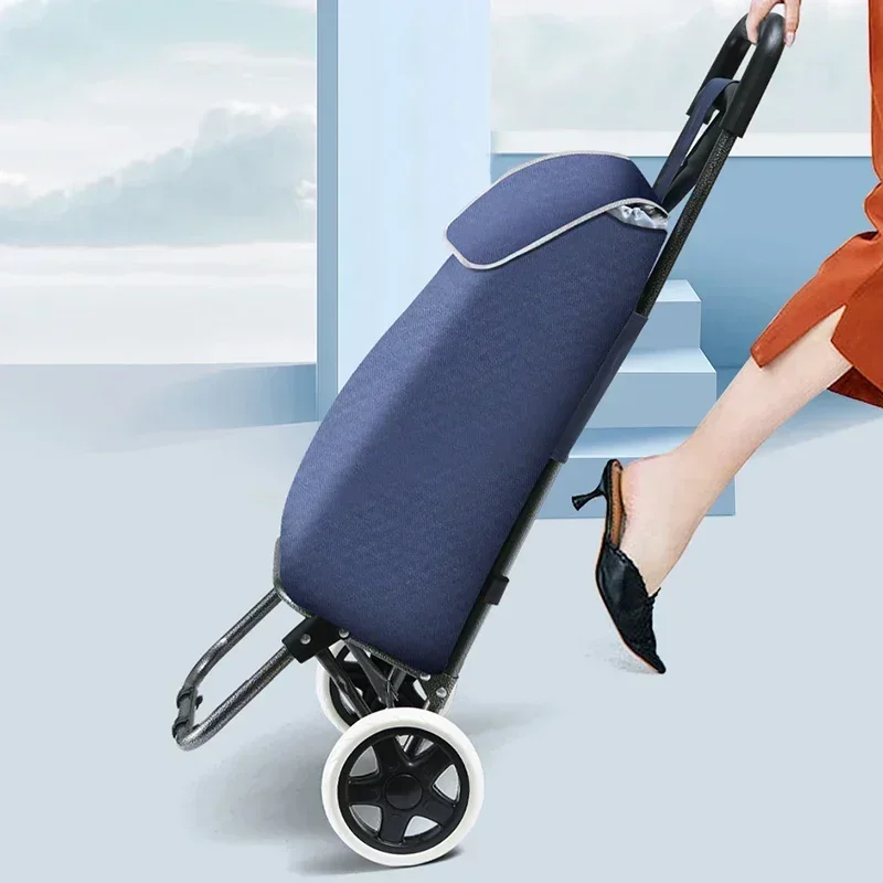 Folding Shopping Cart Waterproof Oxford Cloth Portable (with Wheels) Small Handy Grocery Trolley Storage Bag