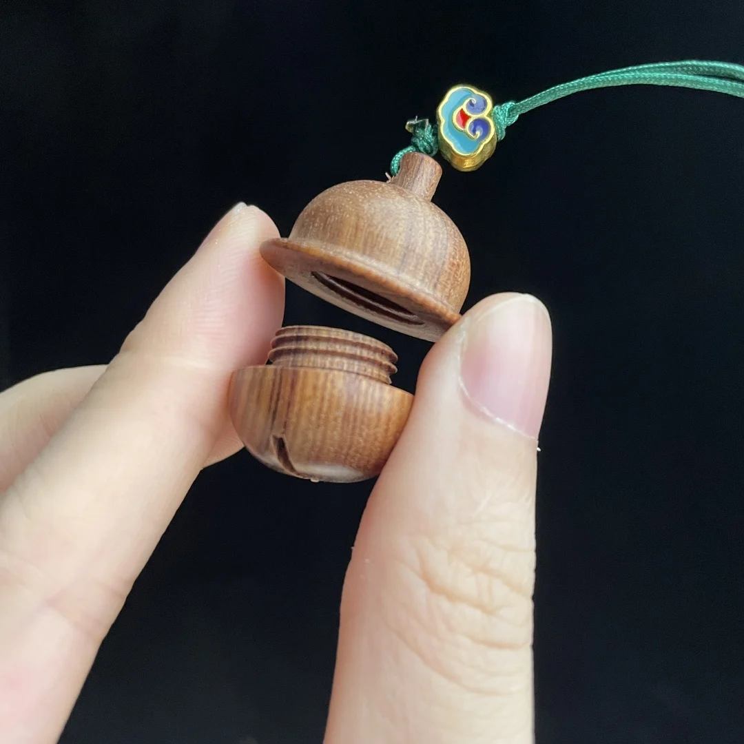 Keychain Bell Hanging Ornament Dark Brown Wood with Scented Aroma Bottle and Cloud Pattern Unisex Small Gift