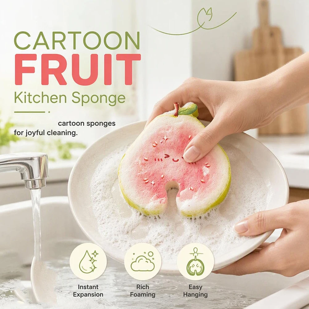 Cute Shaped Dish Sponge Eco Friendly Kitchen Scrubber Strong Absorbency For Easy Cleaning Non-Scratch Surfaces Safe For Cookware