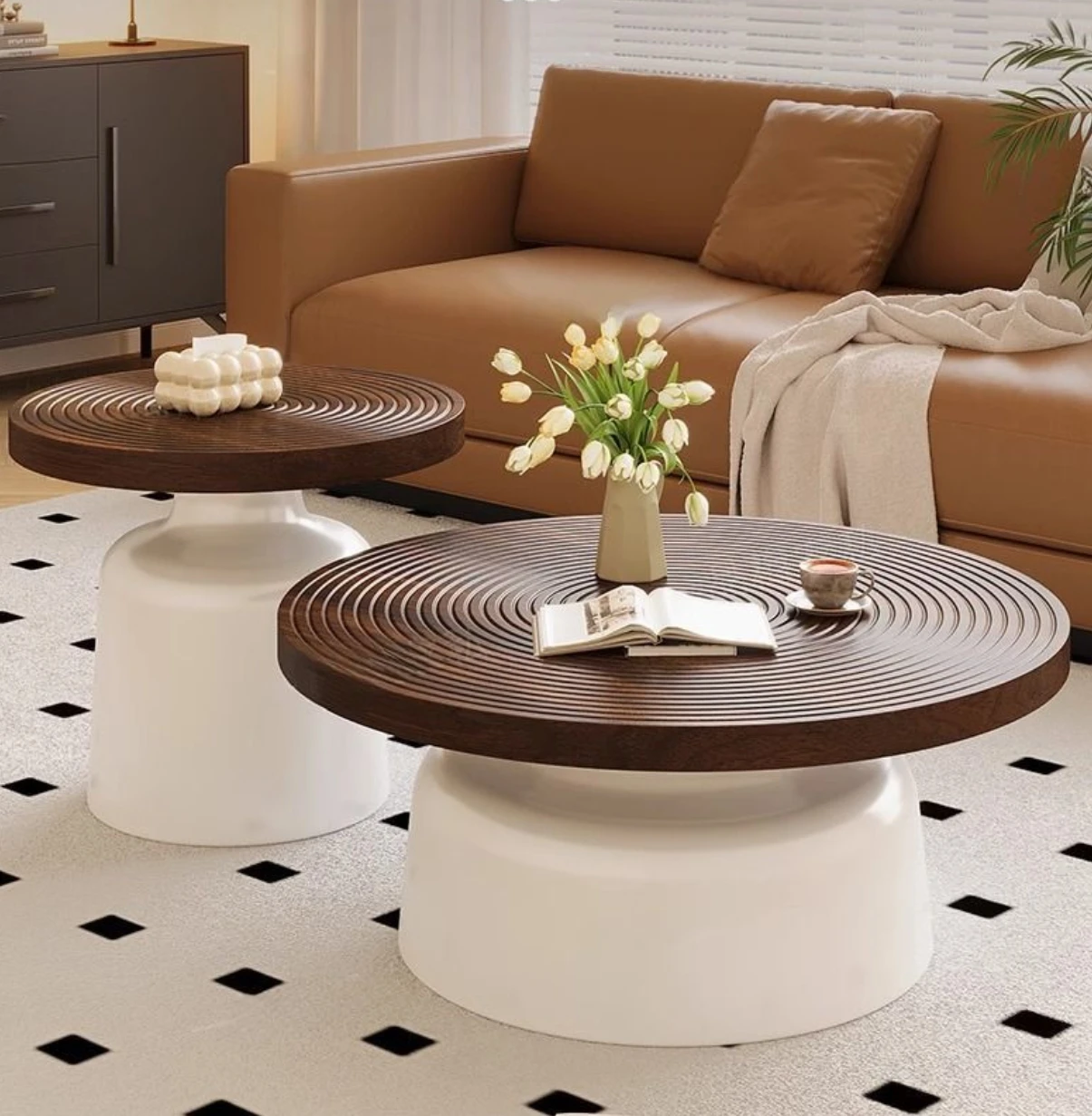

Modern Nordic Simple Style Round Coffee Table Wood Top with Metal Frame Dining Living Room Furniture Set for Hotels and Villas