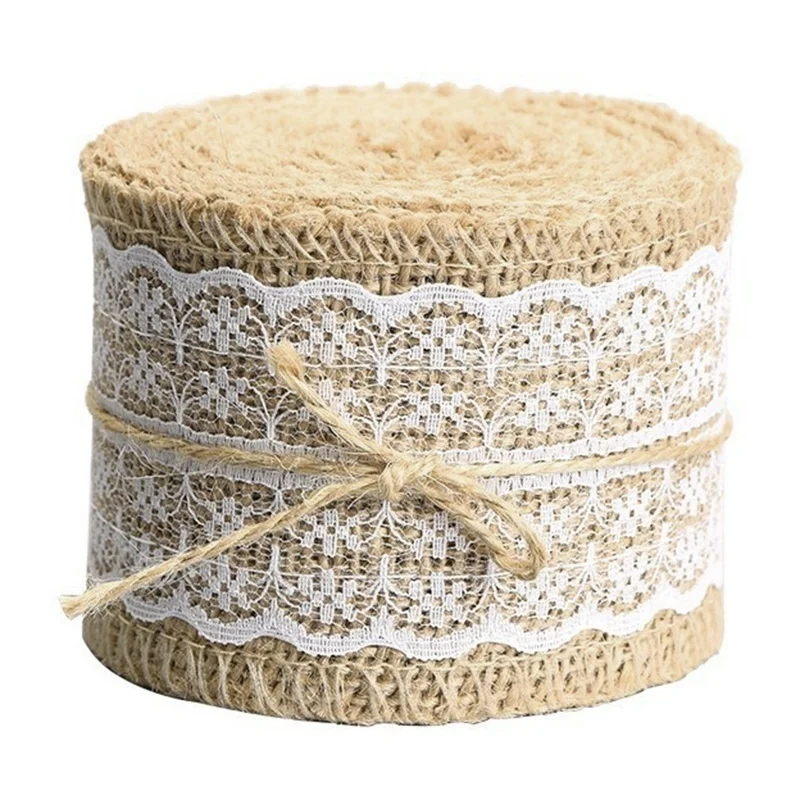

200*6CM Natural Burlap Fabric Jute Rustic Yellow Lace Fabric Wedding decoration Roll Confetti