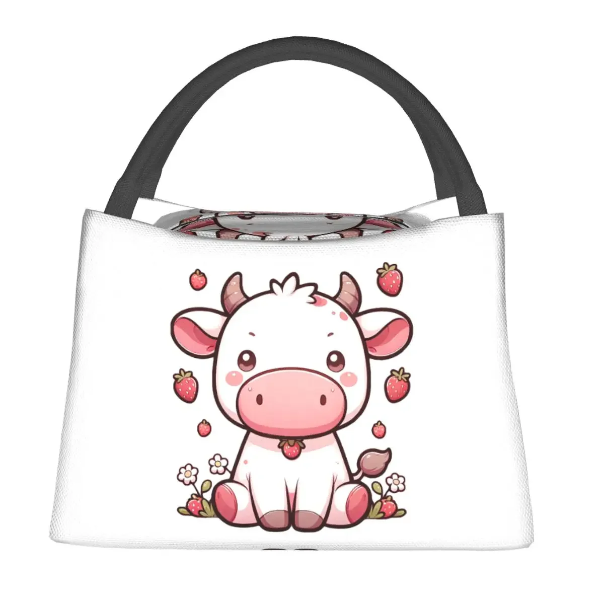 Strawberry Cow Sweet Berry Bovine Kawaii Lunch Bags Bento Box Lunch Tote Picnic Bags Cooler Thermal Bag for Woman work