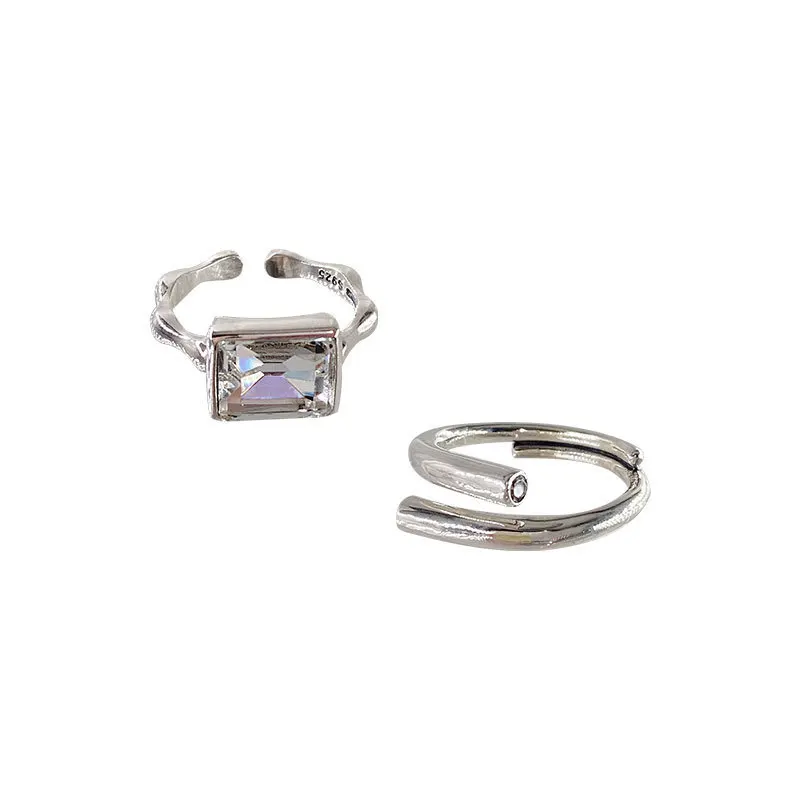LIVVY Silver Color New Trendy Elegant Simple Geometric Sparkling Zircons Rings Women Charm Party Jewelry Beach Accessories