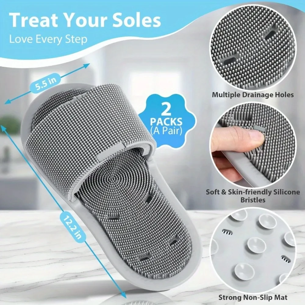 

Shower Foot Scrubber Silicone Foot Brush Cleaner Non Slip Suction Cups Clean Exfoliate and Massage Feet No Bend Bathing Tools