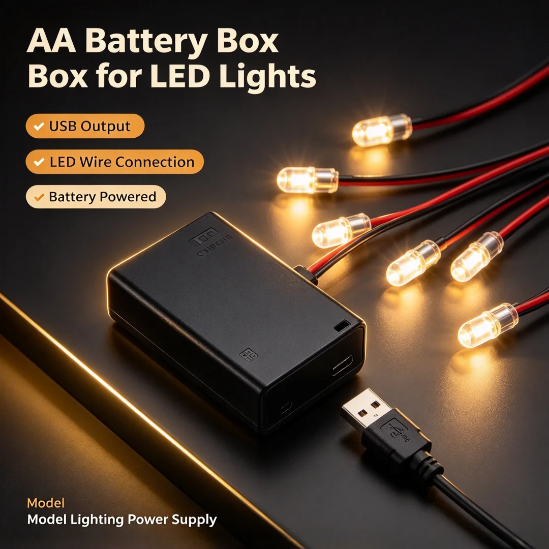 Building Block Lighting Fixture No. 5 Battery Box Compatible with MOC Connects to USB Port for Creative DIY Projects