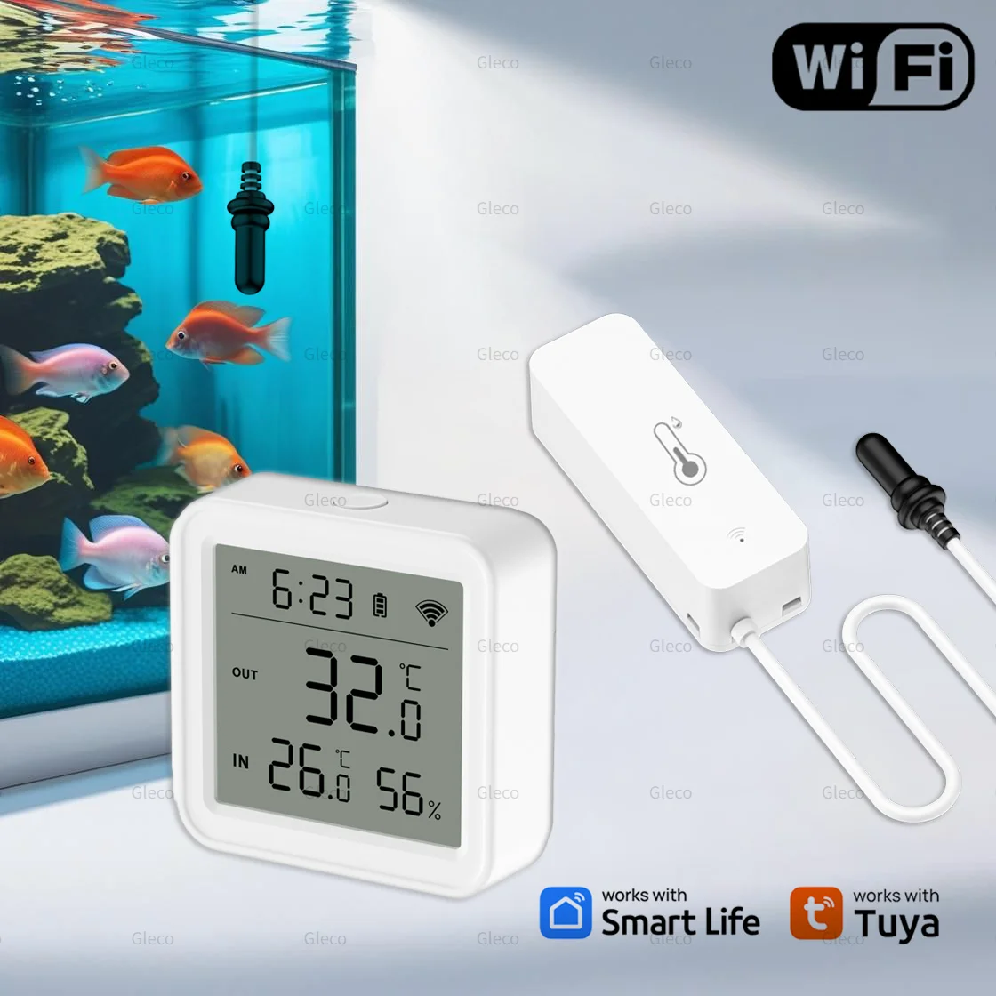 

Wi-Fi Smart Life Датчик температуры и влажности Водонепроницаемый зонд Tuya Детектор температуры Приложение Сигнализация для аквариума Морозильная камера