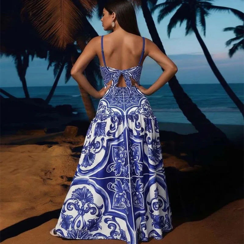 Sexy Bikini Set Women Swimsuit Classic Majolica Series Pattern Print Strapless Monokini Push Up Swimsuit Beachwear Biquini