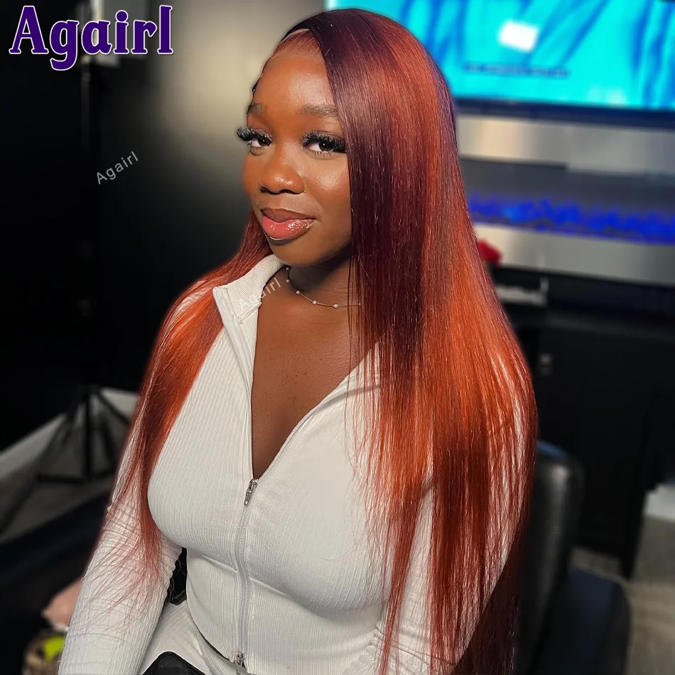 

Highlight Reddish Brown 13X6 13X4 Transparent Lace Frontal Wig Ready To Wear Straight Human Hair Wigs 5X5 6X4 Lace Closure Wigs