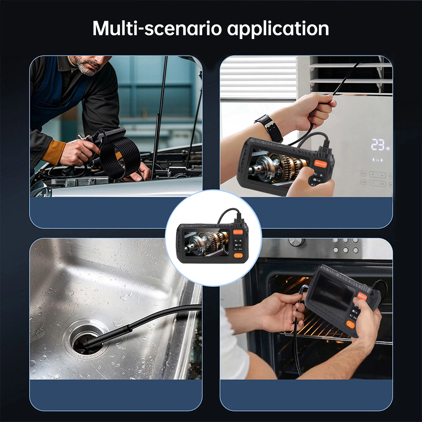 1080P Borescope Sewer Dual Lens Inspection Camera with 8 LED Lights and 3 Brightness 180° Rotating Camera with 32GB Memory Card