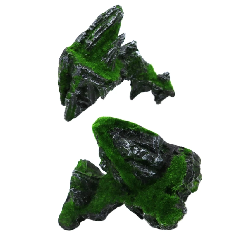 

Aquarium Decoration Artificial Resin Moss Fish for Tank Suspensible Mountain Ornament Landscape 2 Pieces Set