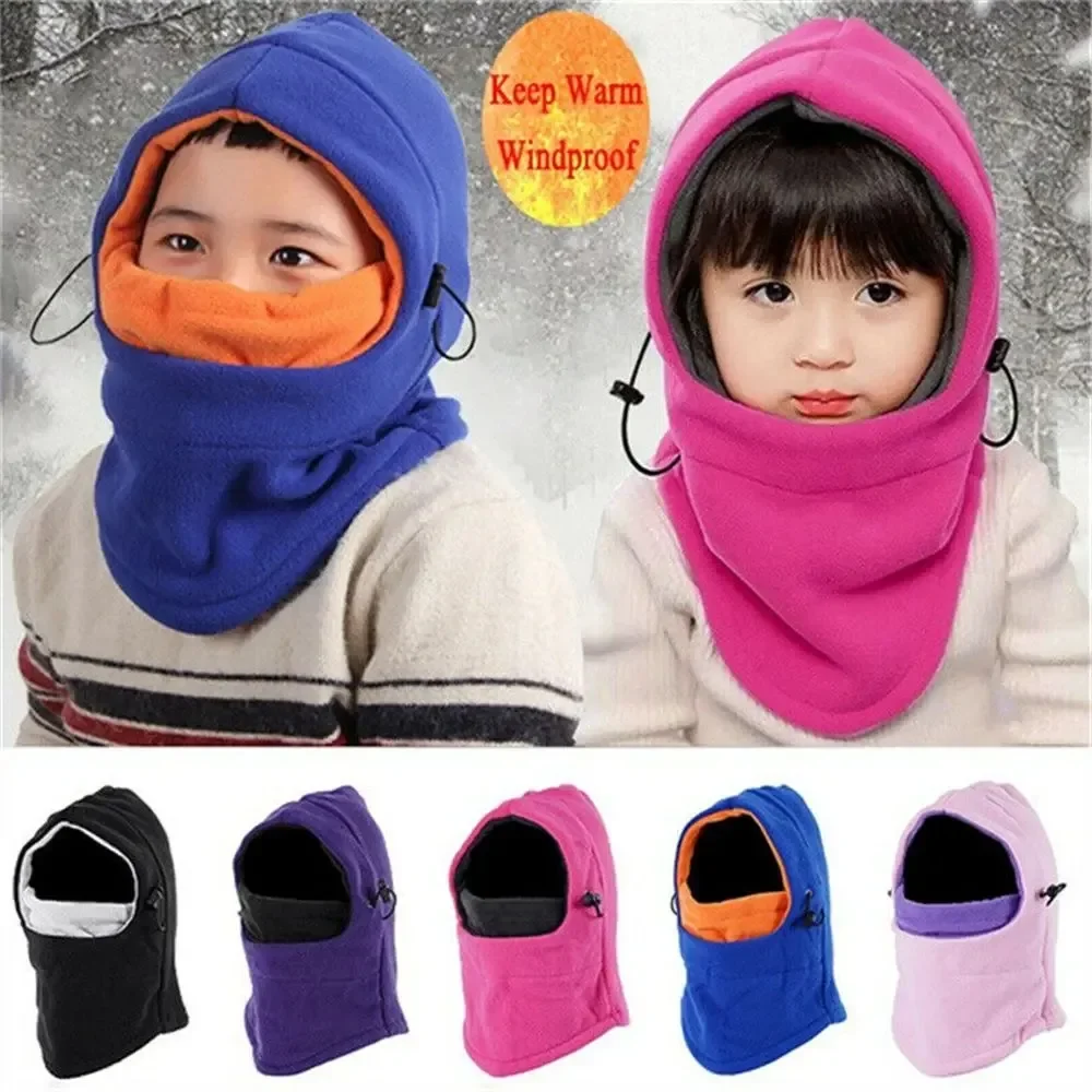 

Winter Fleece Kids Balaclava Hat Outdoor Windproof Cycling Cap for Children Boy Girl Solid Color Thick Warm Hooded Beanie Scarf