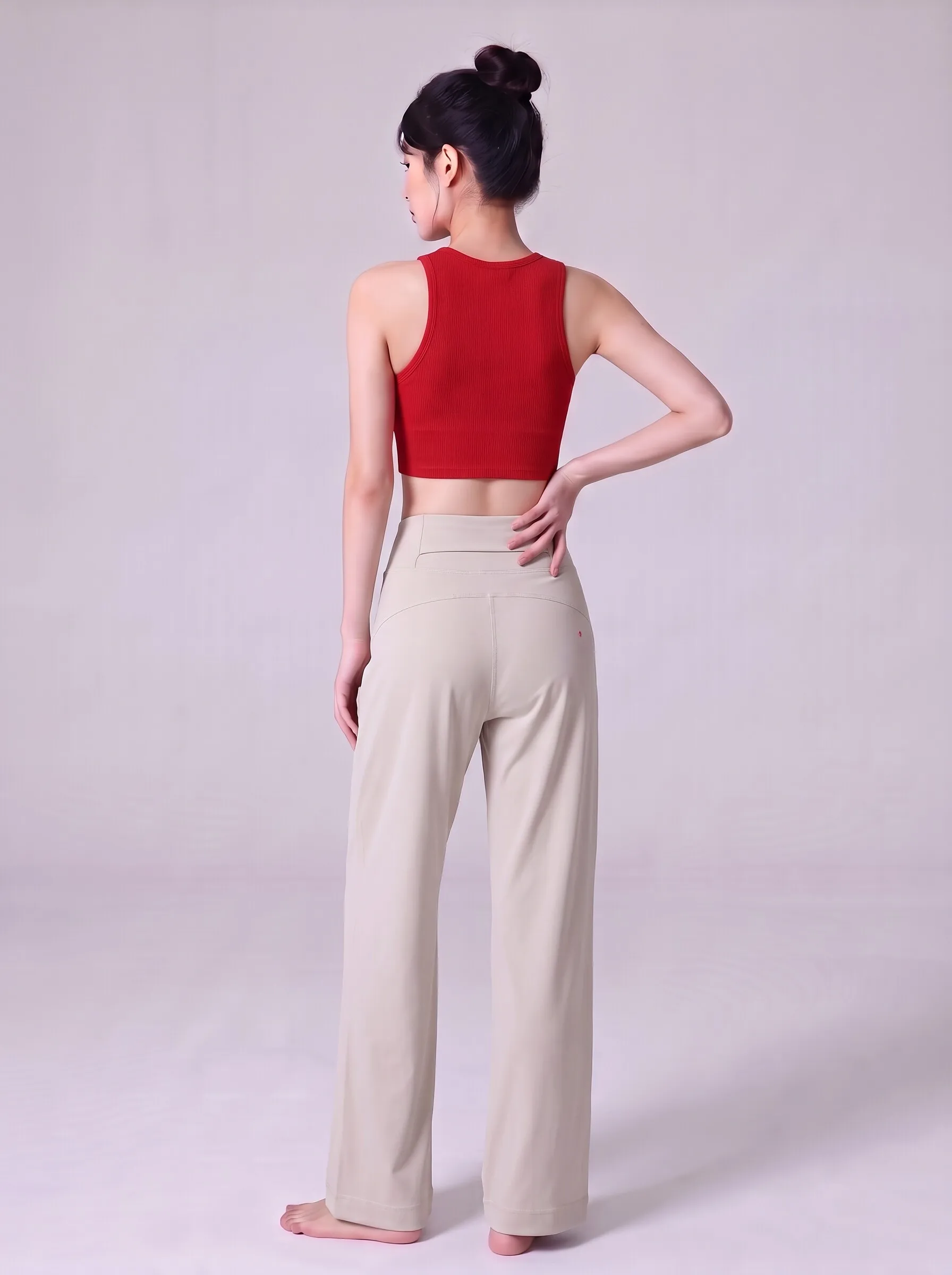 Yoga-Hose, locker geschnittene Sporthose mit geradem Bein, schlankmachende, hochtaillierte Lauf- und Trainingshose, atmungsaktive, lässige Fitness-Leggings – Detail 8
