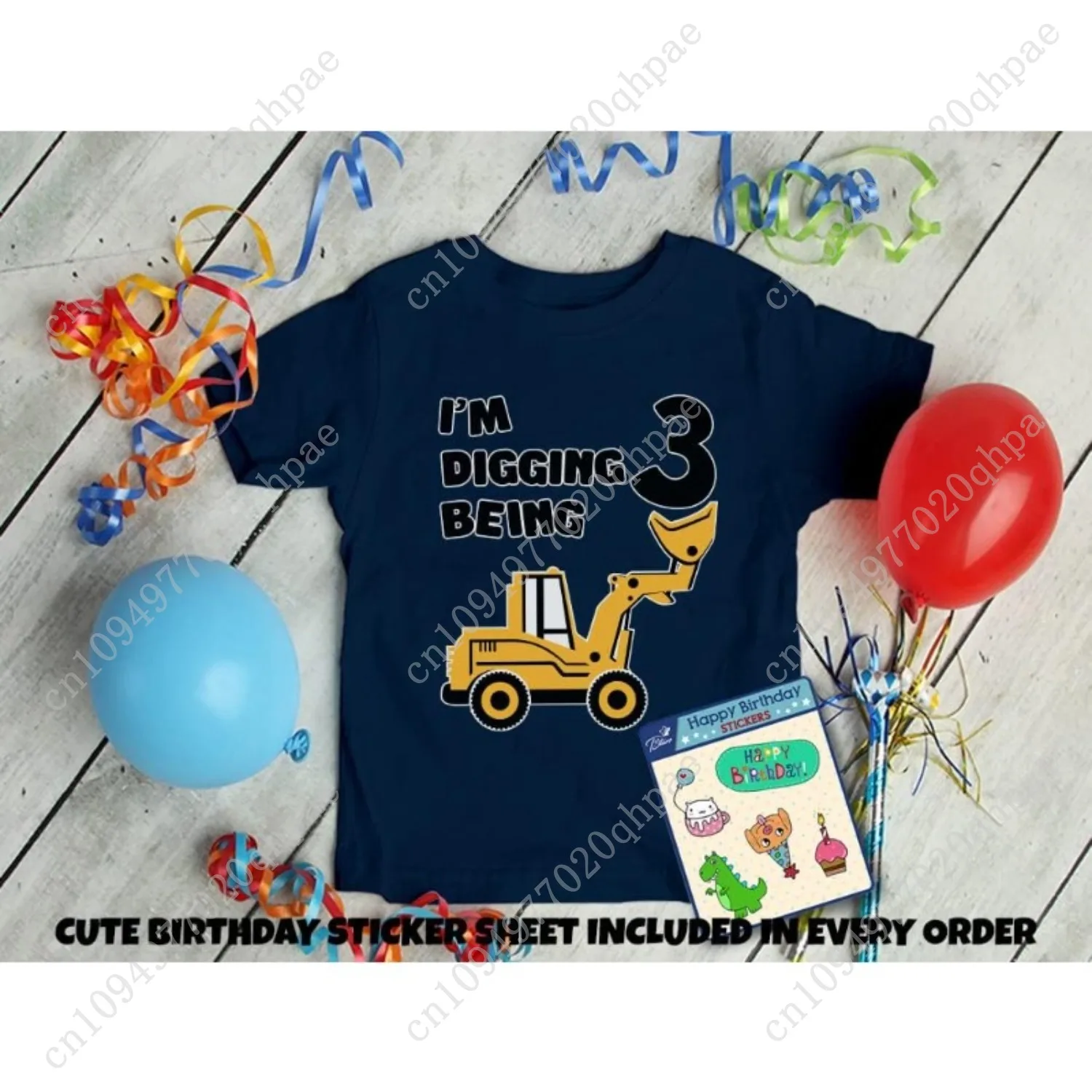 เสื้อยืด Tstars I'm Digging Being 3 -ชุดวันเกิดครบรอบ 3 ปีพร้อมรถขุด - เสื้อยืดลายก่อสร้างสำหรับเด็กผู้ชายวัยเตาะแตะ