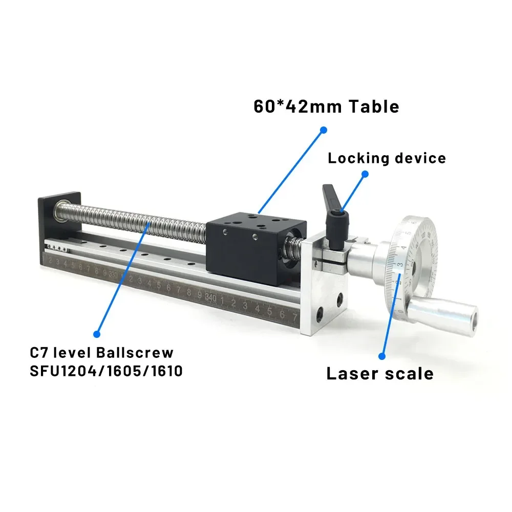 Imagem -04 - Cnc Manual Linear Deslizante Tabela Stage Eixo Xyz Alumínio Bola Parafuso Guia Stage Platform Sfu1204 Sfu1605 Sfu1610 1000 mm