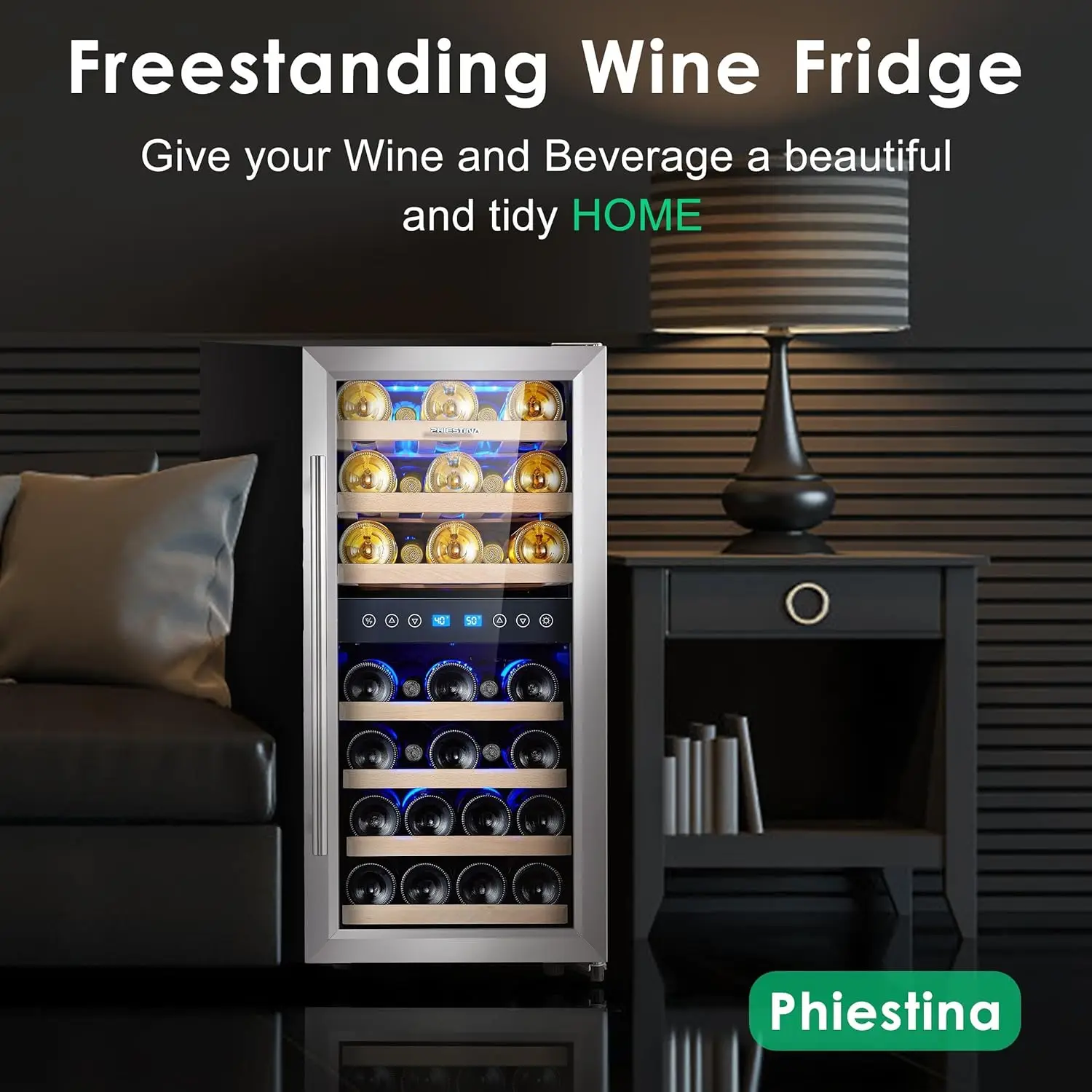 Wine Cooler Refrigerator 16 inch Wine Refrigerator 33 Bottles Dual Zones Mini Wine Fridge Auto Defrost Temperature Mem