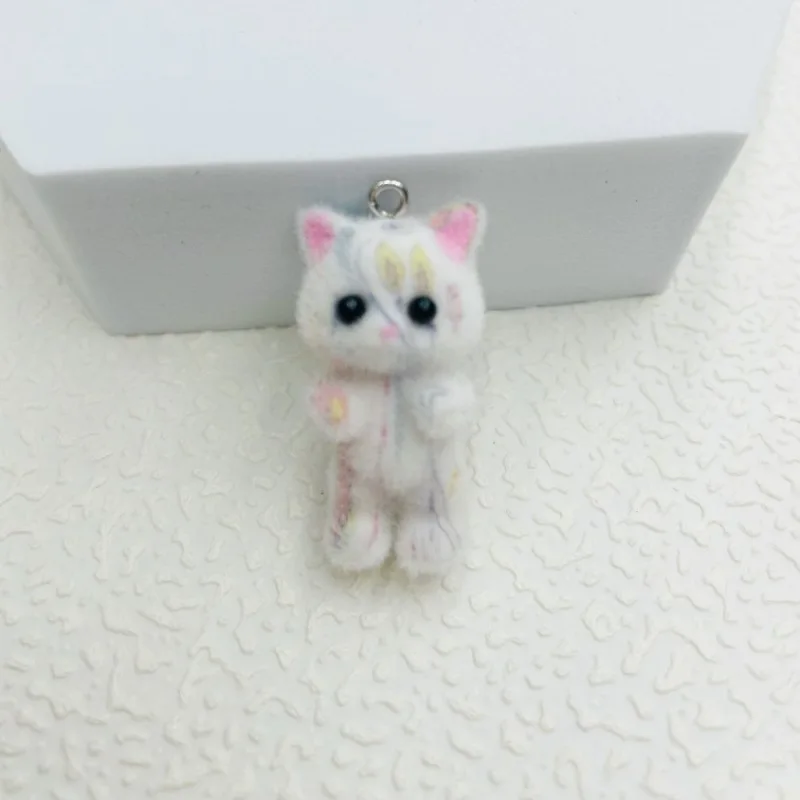 30pcs Cute flocking resin Colorful cats Charms Cartoon animals doll pendant For Bag keychain Handmade DIY Jewelry Accessories