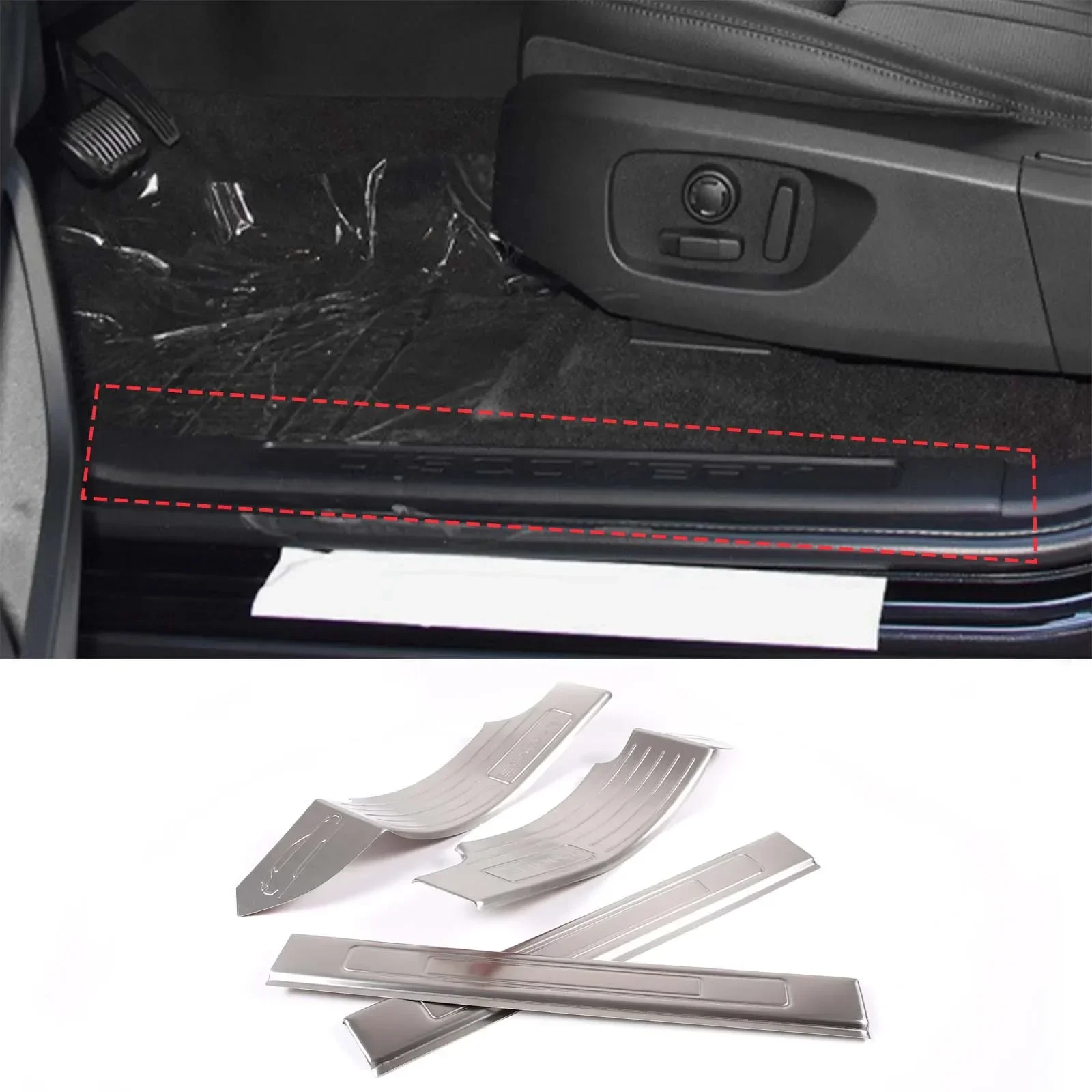 

For Land Rover Discovery Sport 2015-2019 7-seater Version Car Built-in Door Sill Trim Strip Stainless Steel Accessories 4 Pcs