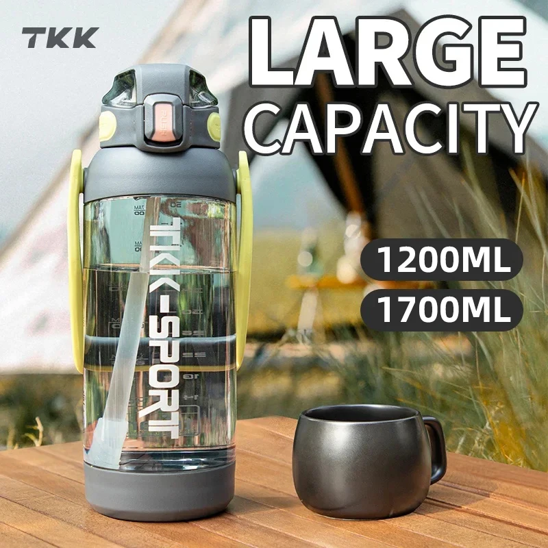 TKK 1200/1700ml Sports Water Bottle Tritan Material Large Capacity Cup Gym Fitness Jugs Outdoors Kettle BPA-Free Heat Resistant