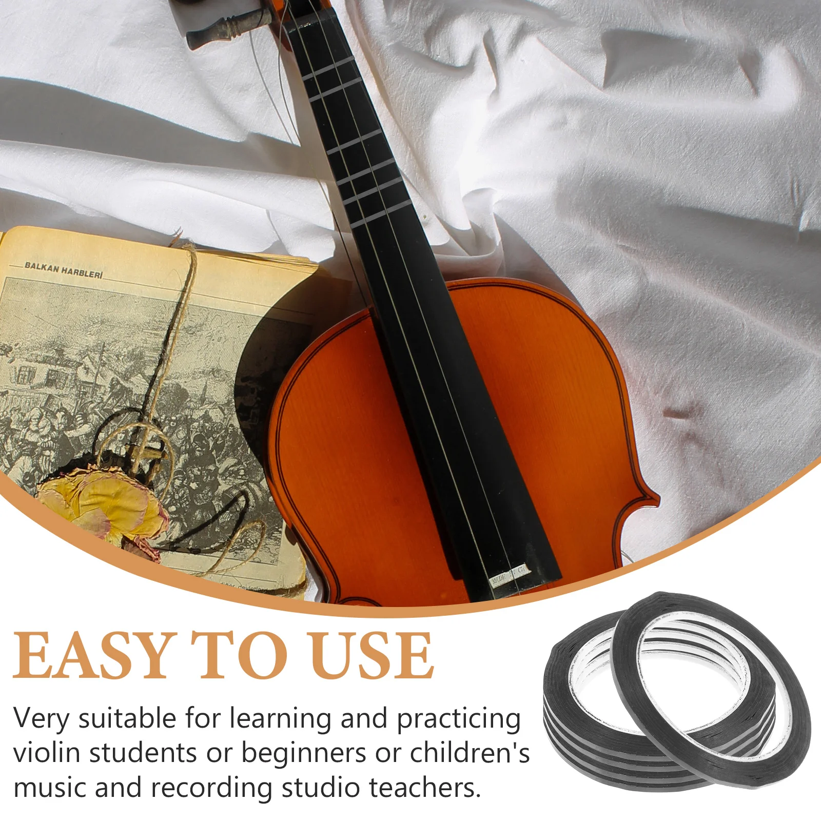 

5pcs 5 Rolls Violin Finger Tape Black Adhesive Sticker String Instrument Supplies Practice Mute Fiddle Fretboard Stickers Scale