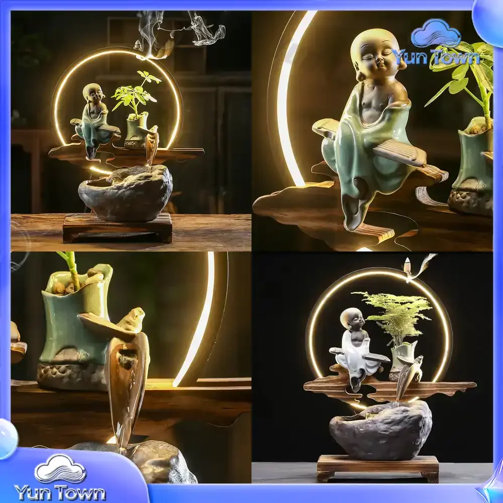 Lamp circle, water flow device to attract wealth, small monk, water flow to generate wealth ornament, creative feng shui