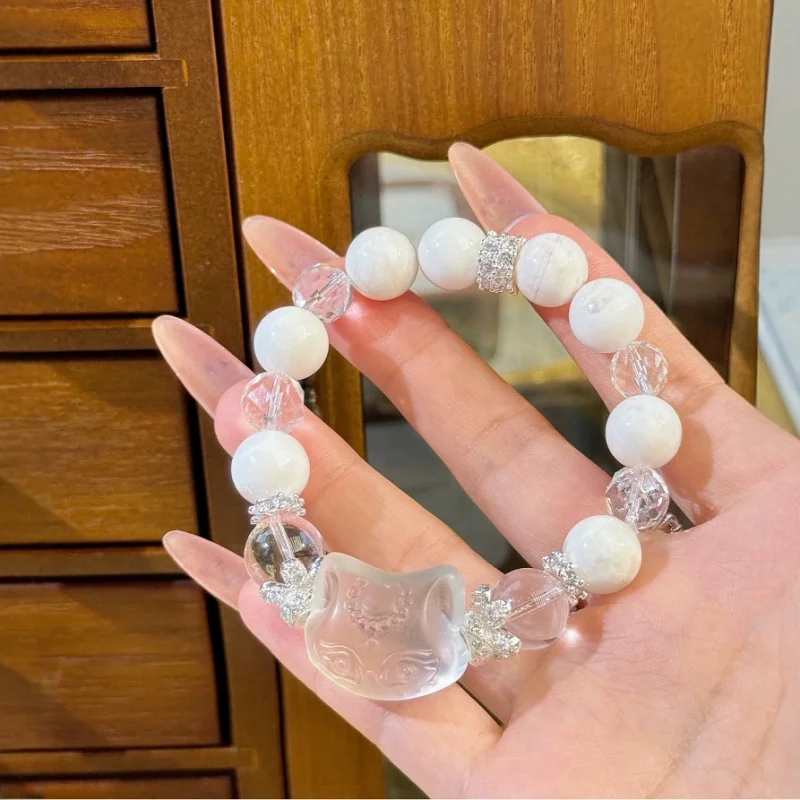 Natural Crystal Snowflake Ghost Cut Surface White Crystal Fengjiu Bracelet Women's Exquisite Fashion All-Match Girlfriends' Gift