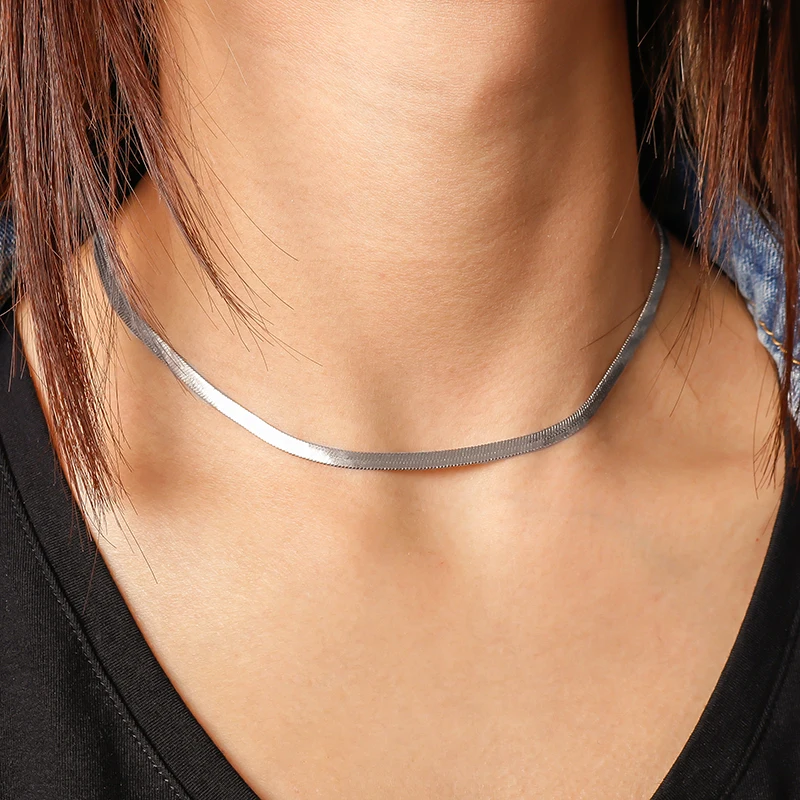 Aihua Punk Schlüsselbein flache Klinge Snake Link Choker Halskette Unisex Gold Silber Farbe Edelstahl Halsketten für Frauen Schmuck – Detail 10