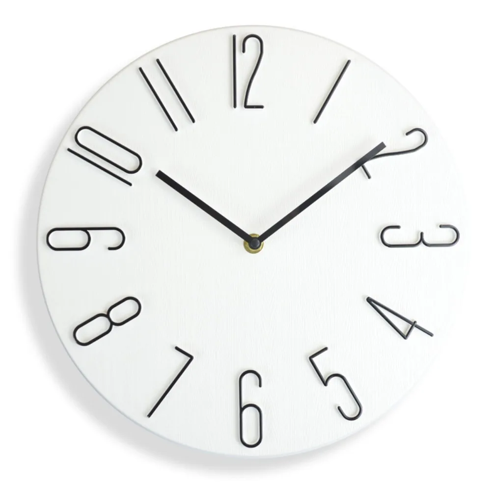 

12inch Wall Hanging Clock No Second Hand Quartz Movement Decorative Wall Clock Round Shape Easy Installation Scale Clock
