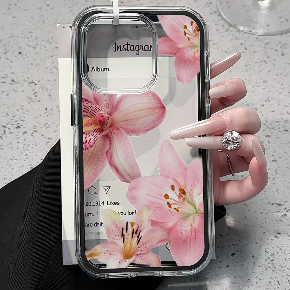 Pink Lily Flower Clear Phone Case For iPhone 17 11 12 14 13 16 15 Pro Max 17 Air XR X Case Silicone 2 IN 1 Shockproof Soft Cover view 3