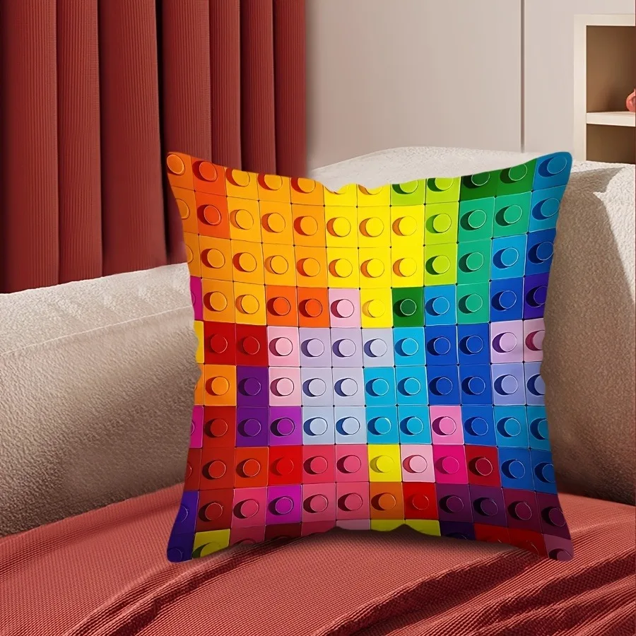 

Modern Rainbow Zipper Pillowcase, 100% Polyester, Machine Washable, Woven Decorative Cushion Cover, Perfect for Game Room,