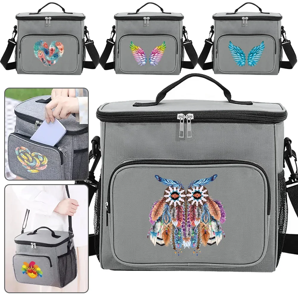 

Soft-Sided Lunch Pouch for Outdoor Activities in Grey Color Waterproof and Durable Feather Series Printing Food Storage Bag