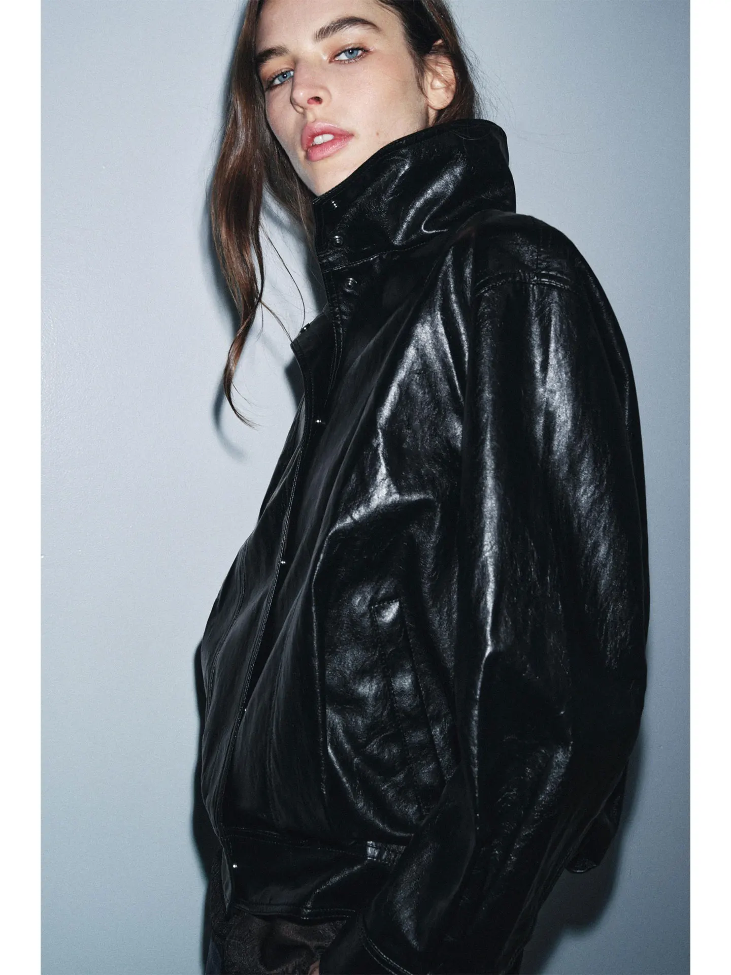 Primavera 2026 Faion Casual Pilot Jaet Cappotto in pelle da donna Sli Commute Sle Long Sve Chiusura con cerniera Vestibilità ampia