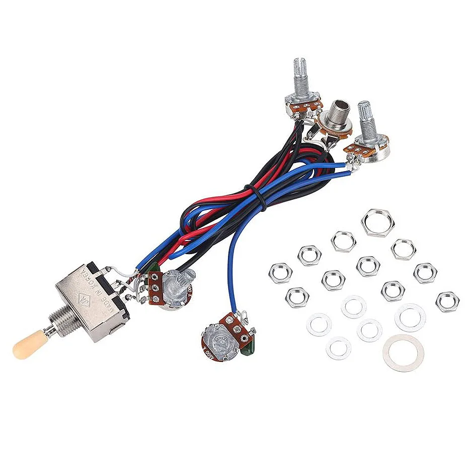 Electric Guitar Wiring Harness Kit, 2T2V 3 Way Toggle Switch 500K Pots&Jack Guitar Replacement for Les Paul LP Guitar