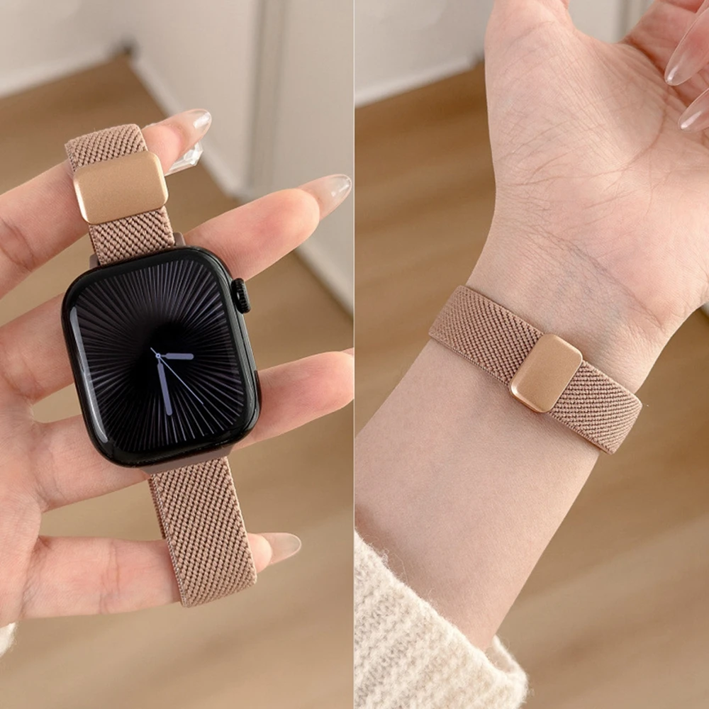 Magnetic Elastic Nylon Strap for Apple Watch Band Women 11/10/9/8/7/6/5 38mm 40mm 41mm 42mm 44mm 45mm 46mm