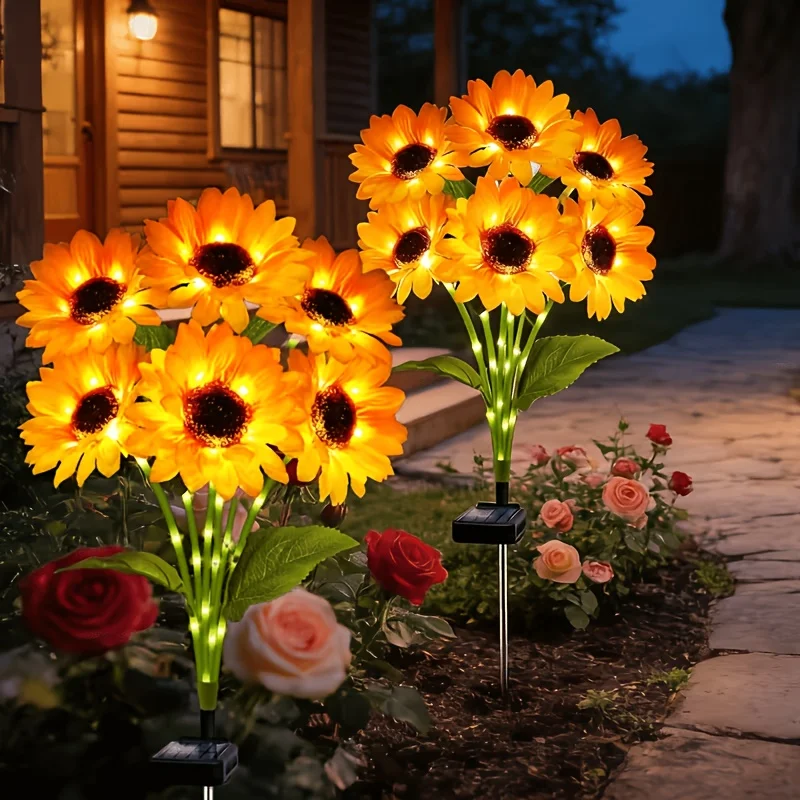 2PCS Sunflower Solar Garden Lights, Solar Sunflowers, Solar Ground Stake Lights for Yard, Lawn, Patio / Holiday Decor for Christmas / Halloween / Valentine's Day to Create a Romantic Atmosphere, Single Bundle of 6 Sunflowers - view 6