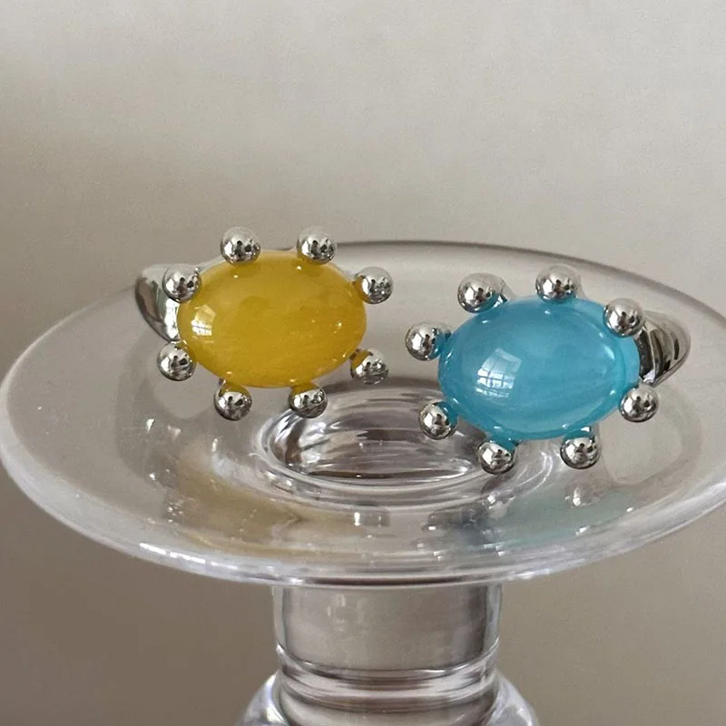 Yellow blue resin rings for women cute kawaii rings for teenage girls summer dopamine jewelry 2024 new in