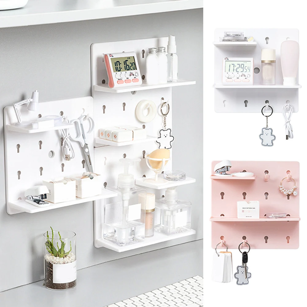 Desktop Storage Rack Punch-Free Plastic Hole Board Wall Shelf Organizer Wall Hanging Pegboard Wall Shelf Rack Holder