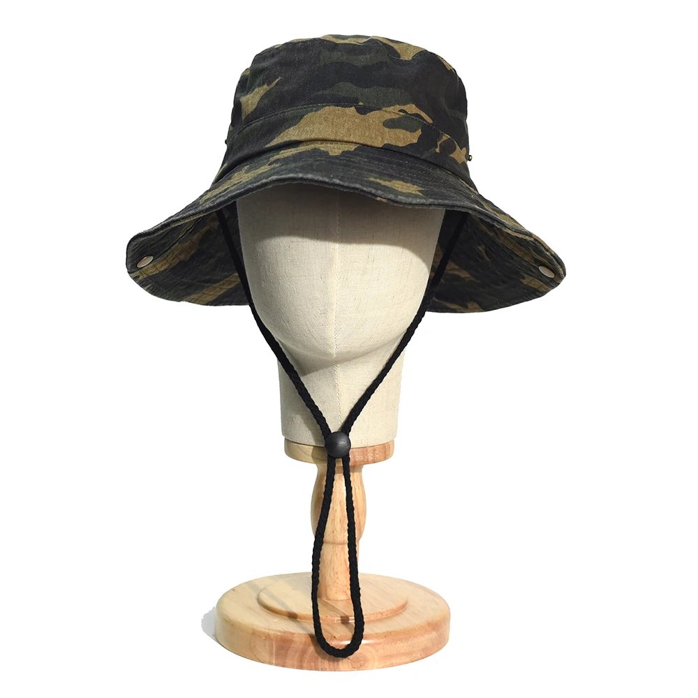 Camouflage Bucket Hats Men Wide Brim Panama Boonie Hat Outdoor Fishing Hat Safari Summer Cap Cotton Hiking Sun Caps