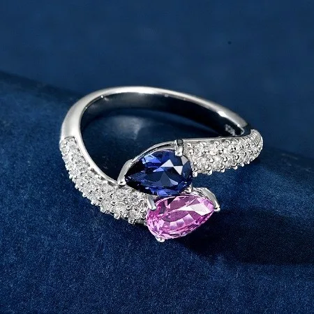 

New S925 Silver 0.8carat Water Drop 5 * 7 Cultivate Blue Treasure Fashion Versatile Ring Wedding Jewelry