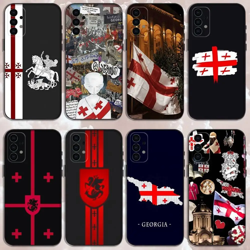 جورجيا العلم حالة الهاتف لسامسونج غالاكسي A73,31,32,72,41,53,52,71,22,5G,Note,J7,8,9 غطاء أسود ناعم