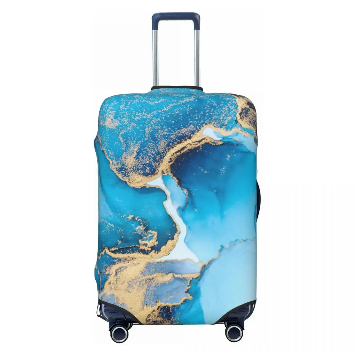 Custom Luxury Blue Abstract Texture Marble Pattern Luggage Cover Protector Elastic Travel Suitcase Covers