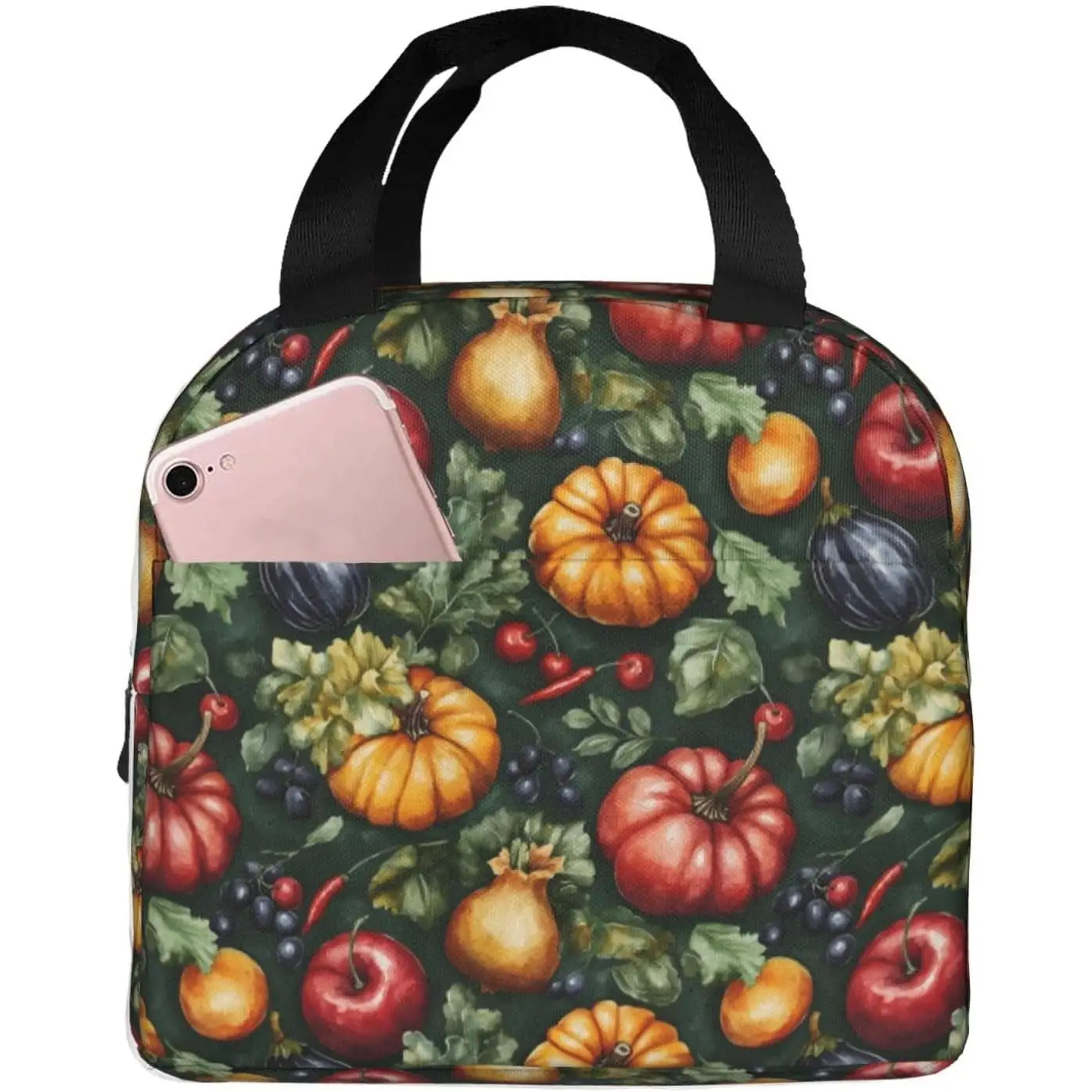 

Красочная сумка для обеда с принтом тыквы для женщин и мужчин, милая изолированная коробка для завтрака для взрослых, большая вместительная многоразовая сумка-холодильник для обеда