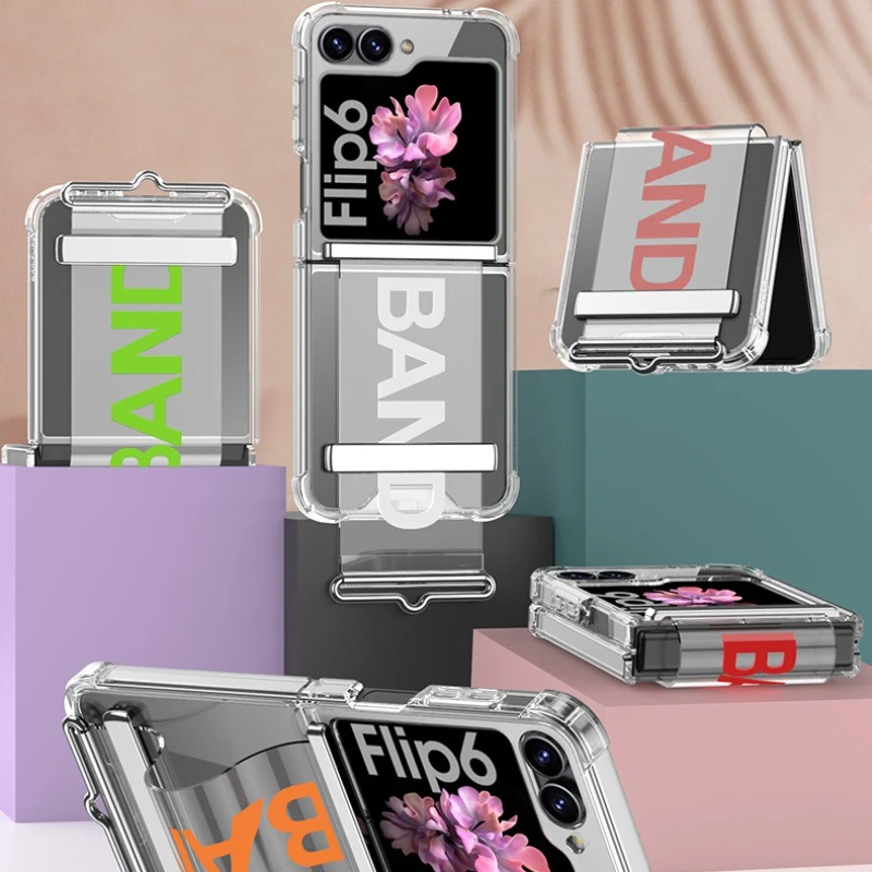 Funda de teléfono con correa para la muñeca, funda de teléfono anticolisión Simple transparente ultrafina con esquinas Airbag para Samsung Galaxy Z Flip 6