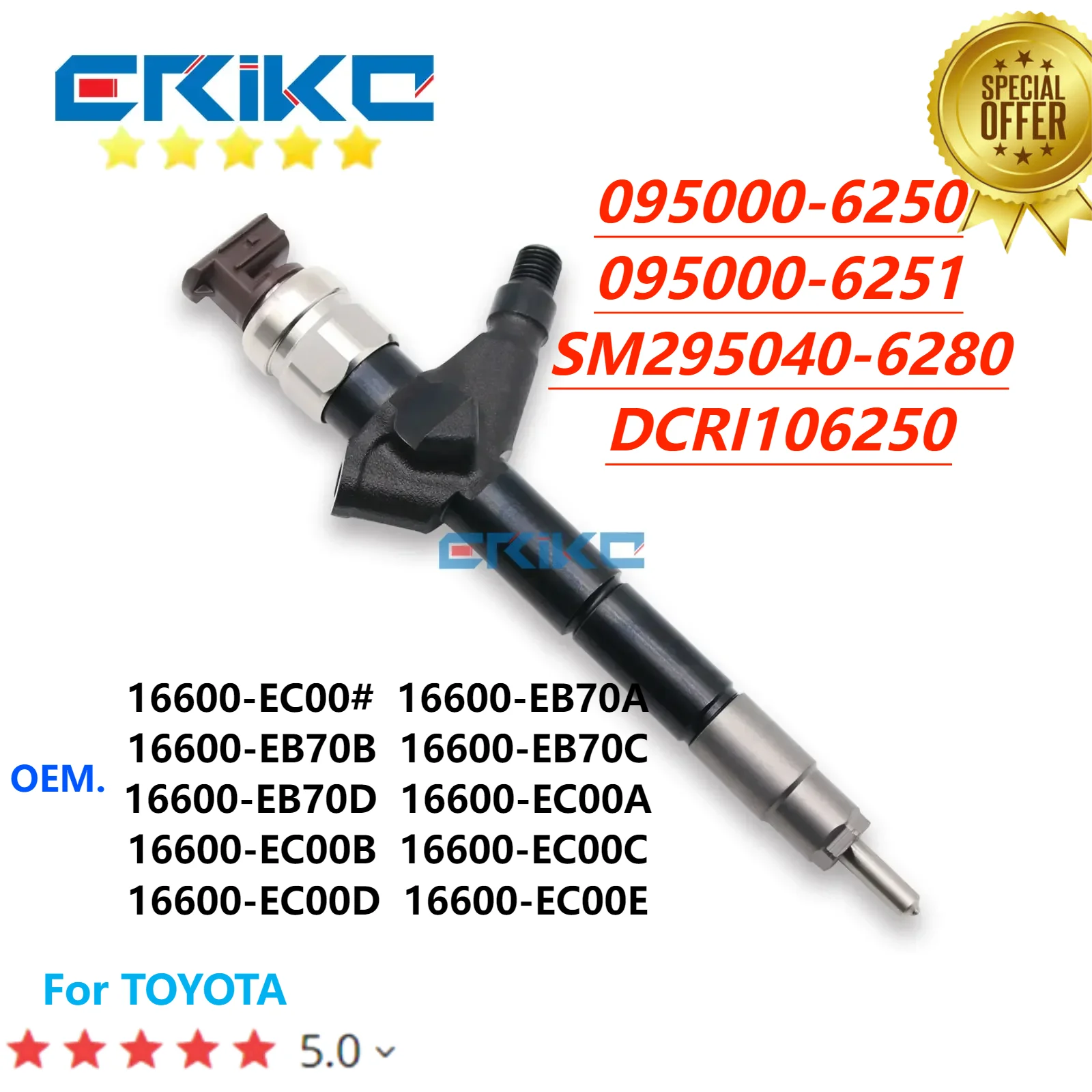 

095000-6250 Common Rail Injector 16600-EC00A Auto Part For Nissan YD25 Navara D22 D40 & Pathfinder R50 2006 UP 2.5L 16600-EB70B