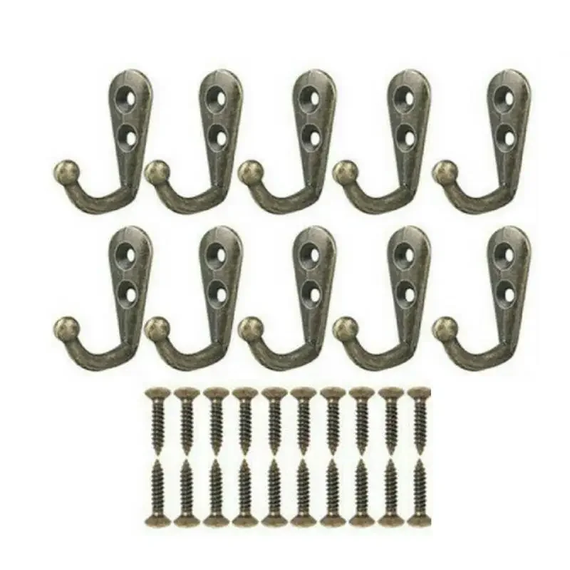 10Pcs Wall Mounted Cast Antique Hook Vintage Coat Hooks with Screws Door Robe Clothes Towel Keys Hangers for Bathroom Kitchen
